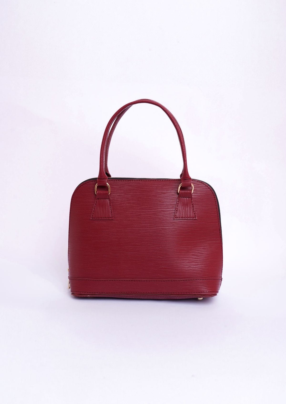 Red leather handbag